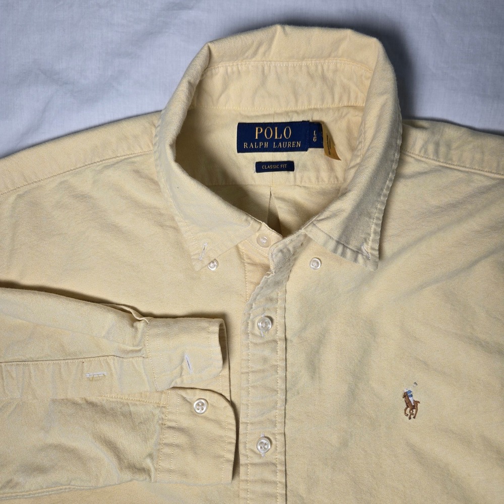 Polo Ralph Lauren Mens Classic Fit Oxford Shirt Yellow Cotton Long Sleeve Large